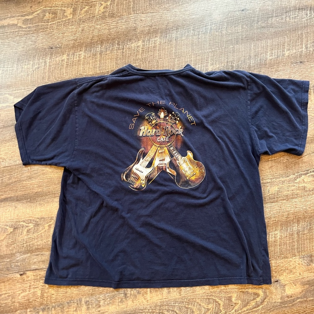 Y2K Hard Rock Cafe Paris Dark Blue T-shirt. Save the Planet Guitars on Back